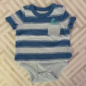 GAP Baby Dino Blue Striped Onesie Tee, 3-6mo